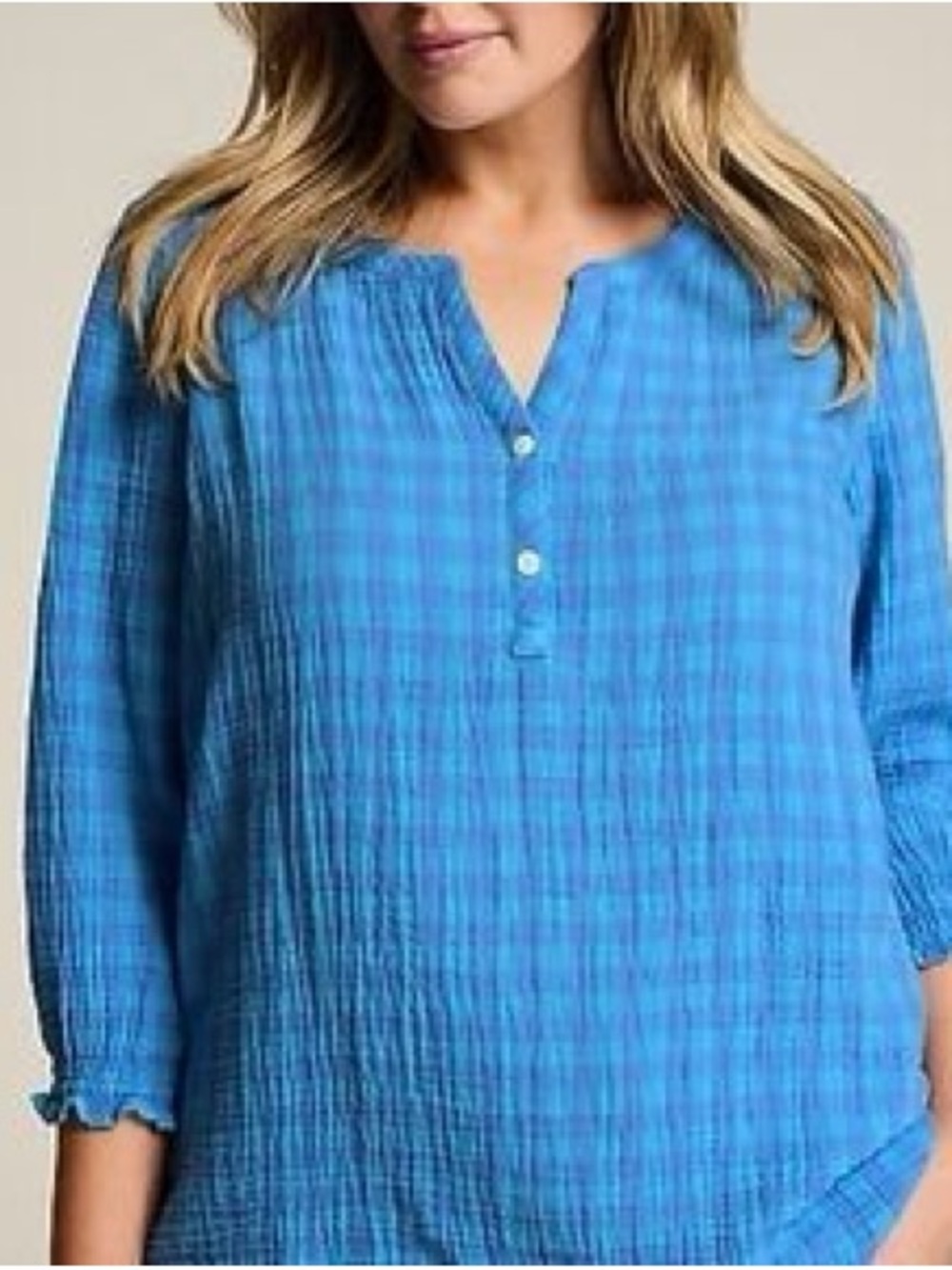J Jill Cotton Gauze Blue Gingham Top XS